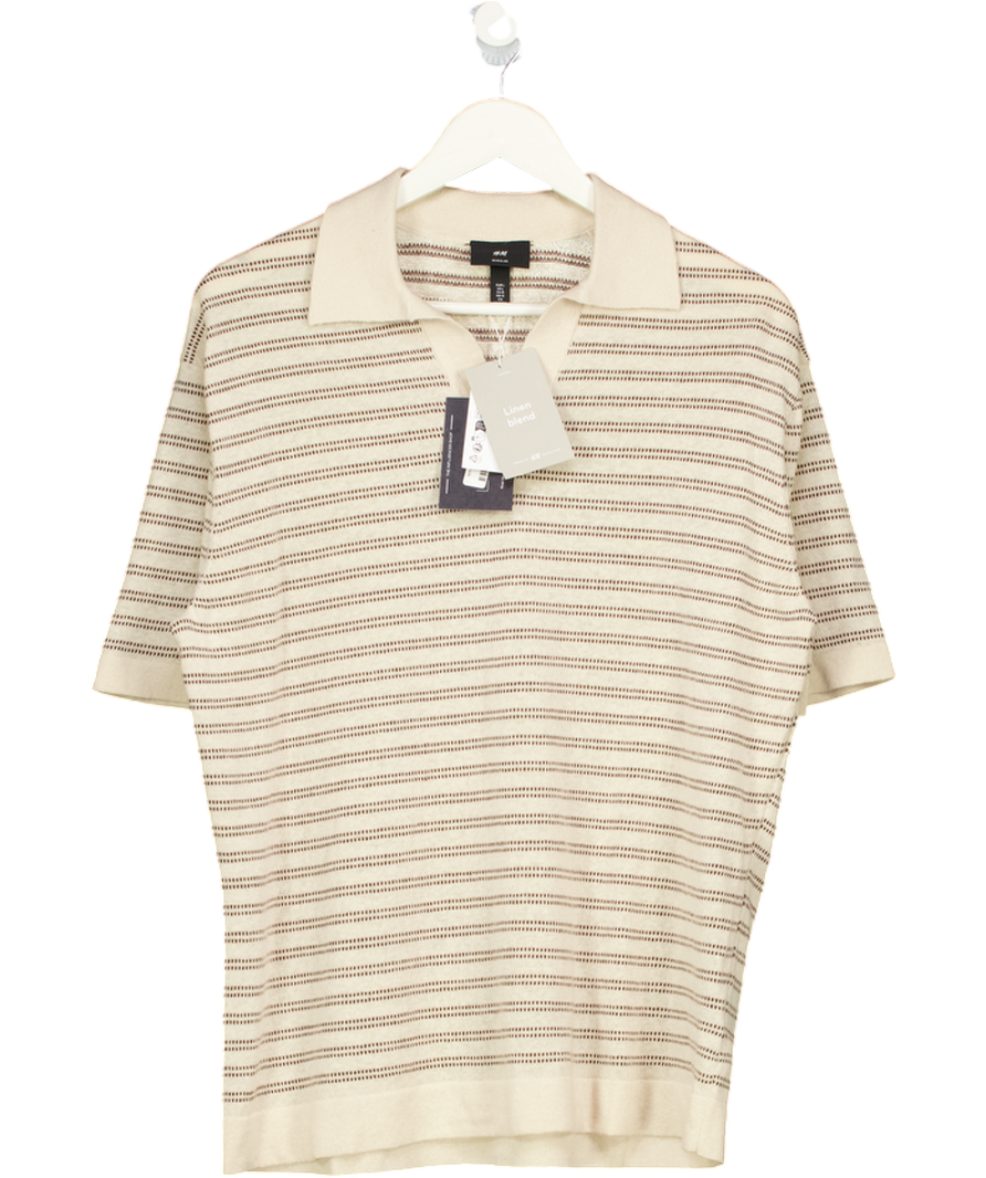 H&M Beige Premium Selection Regular Fit Linen-blend Polo Shirt UK L