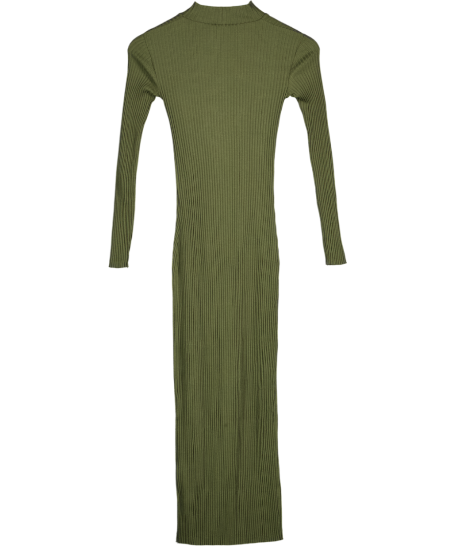 ZARA Green Ribbed Long Sleeve Midi Dress UK S