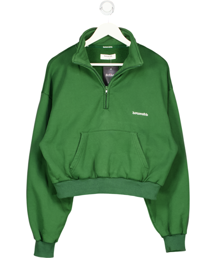 House of CB Mitch Green Cropped Zip Front Sweatshirt UK M