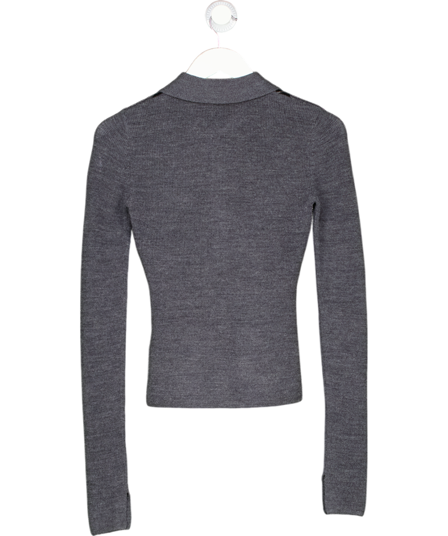 Ganni Grey Knitted Polo Shirt UK XS