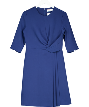 THE FOLD Blue The Fold Pleat Detail Long Sleeve Dress UK 10