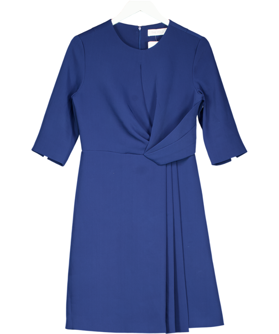 THE FOLD Blue The Fold Pleat Detail Long Sleeve Dress UK 10