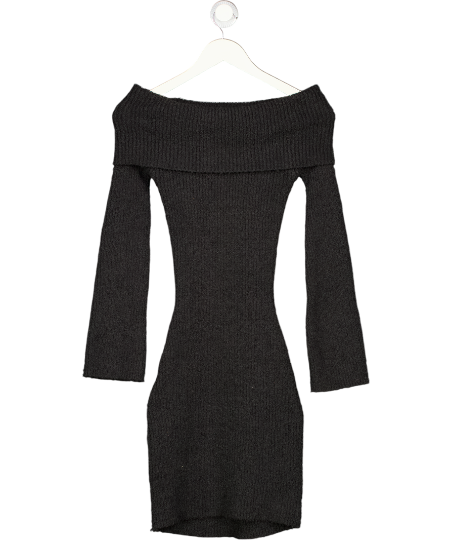 PRETTY LAVISH Black Knitted Off The Shoulder Dress UK XS