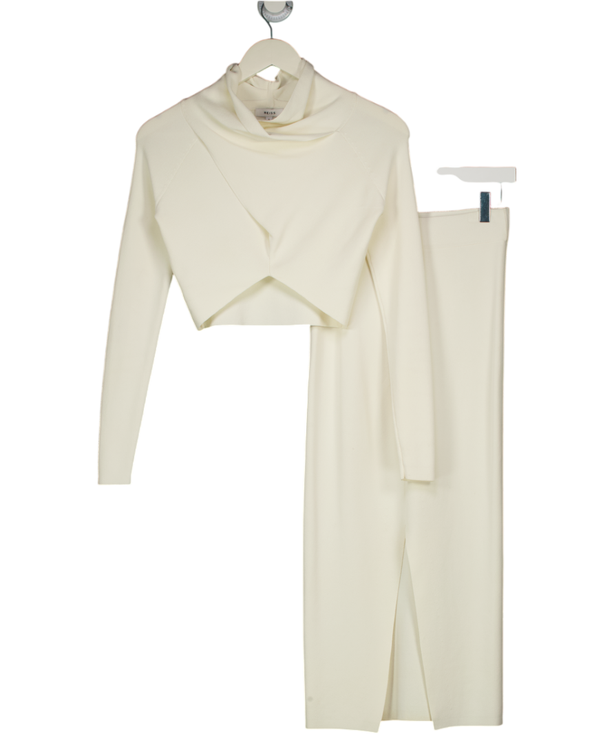 REISS 2-piece Cream High Neck Cropped Top  And Midi Skirt UK S