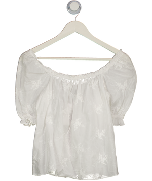 & Other Stories White Smocked Puff Sleeve Embroidered Blouse UK 6