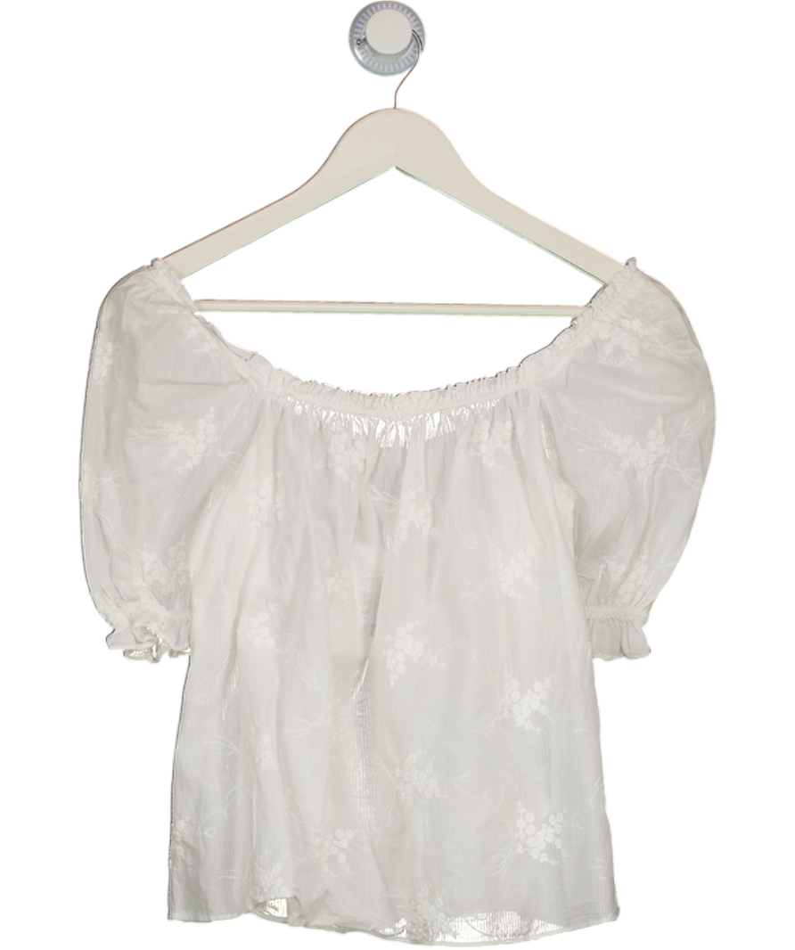 & Other Stories White Smocked Puff Sleeve Embroidered Blouse UK 6