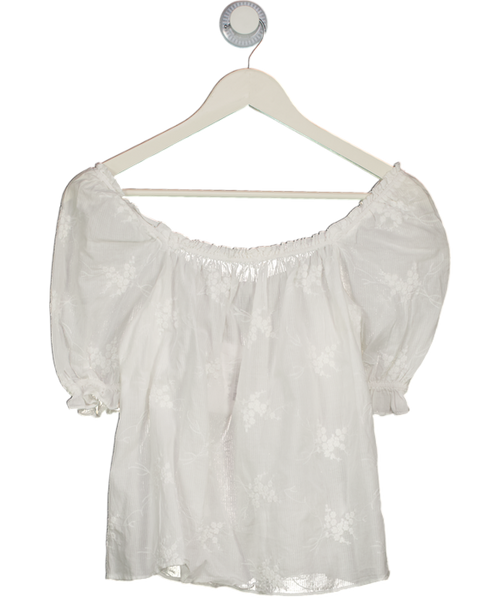 & Other Stories White Smocked Puff Sleeve Embroidered Blouse UK 6