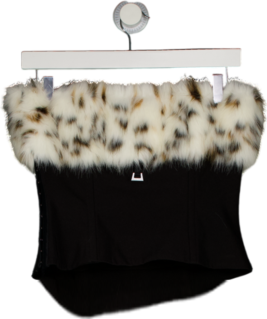 Black Apparis Ivy Fur Trim Tube Top UK S