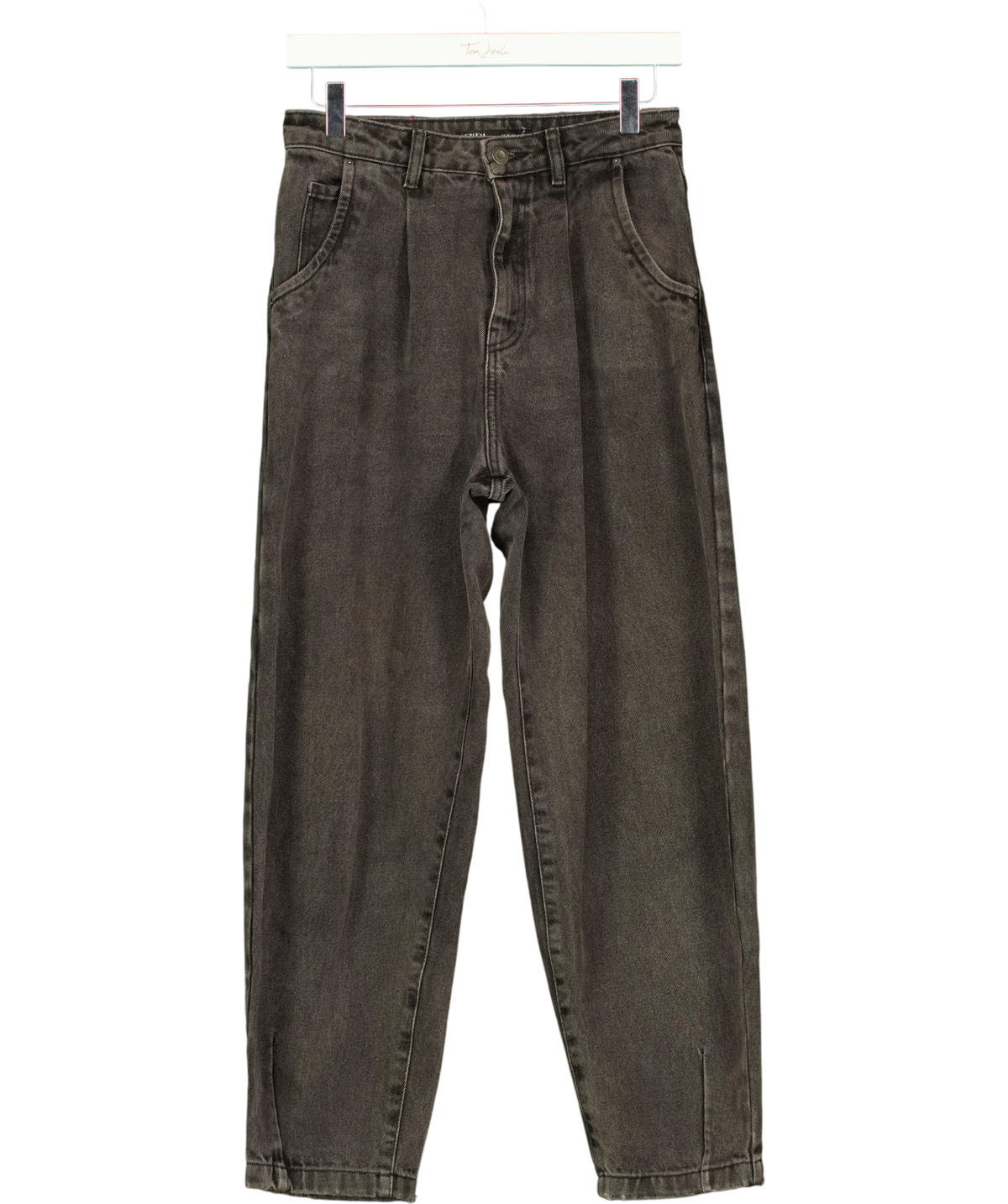 ZARA grey high-rise pleated relaxed/barrel jeans, size UK 6 — front