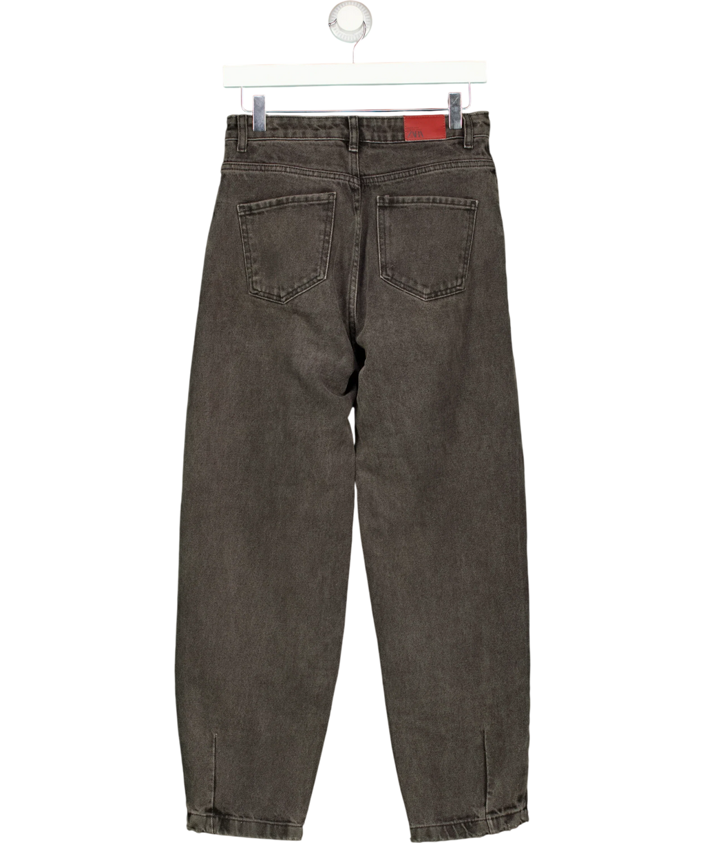 ZARA grey high-rise pleated relaxed/barrel jeans, size UK 6 — back