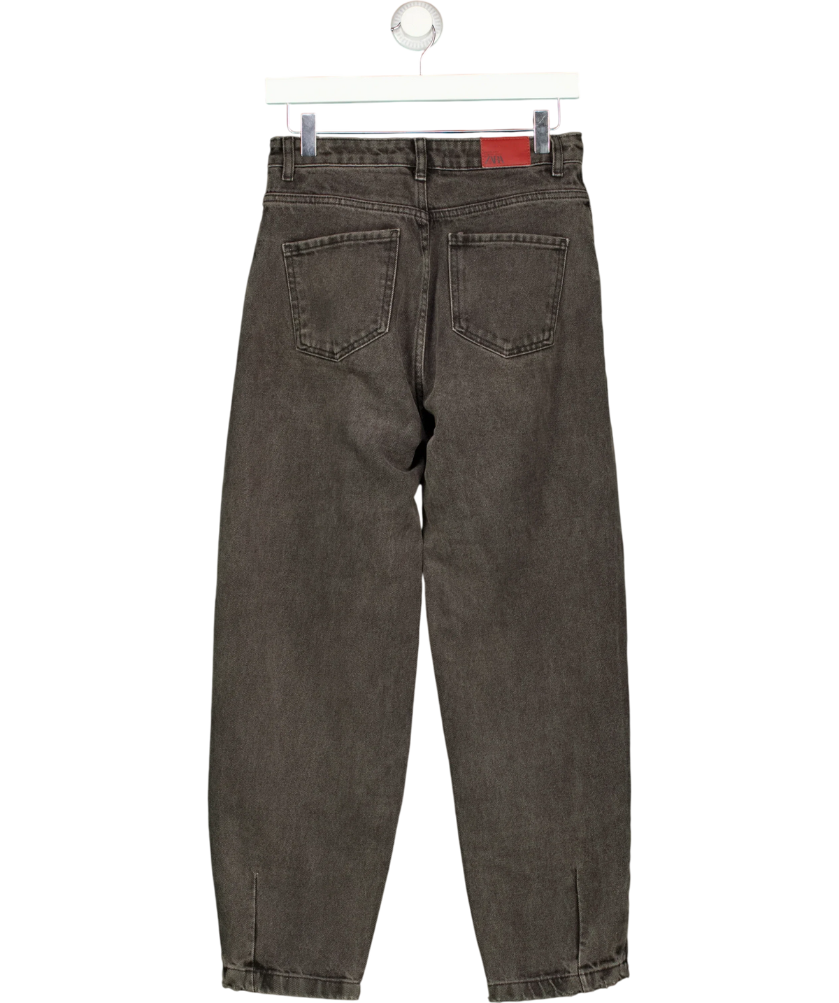 ZARA grey high-rise pleated relaxed/barrel jeans, size UK 6 — back