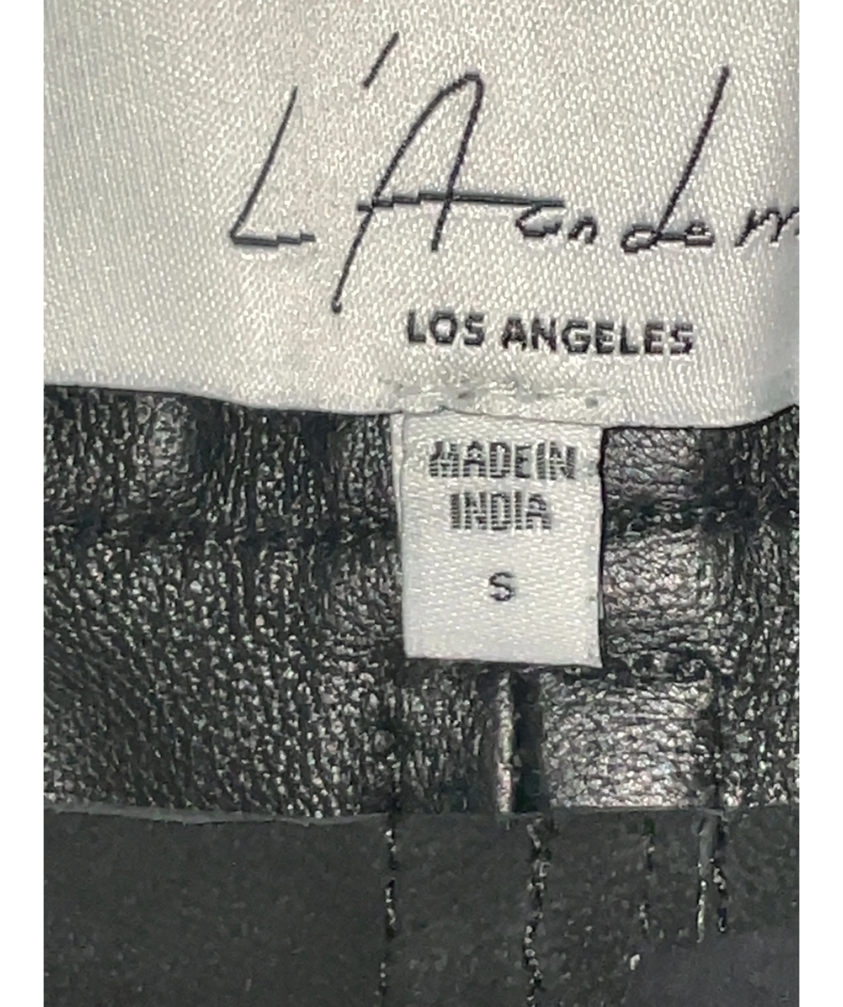 L'academie Black Savon Leather Shorts, size UK S — care label
