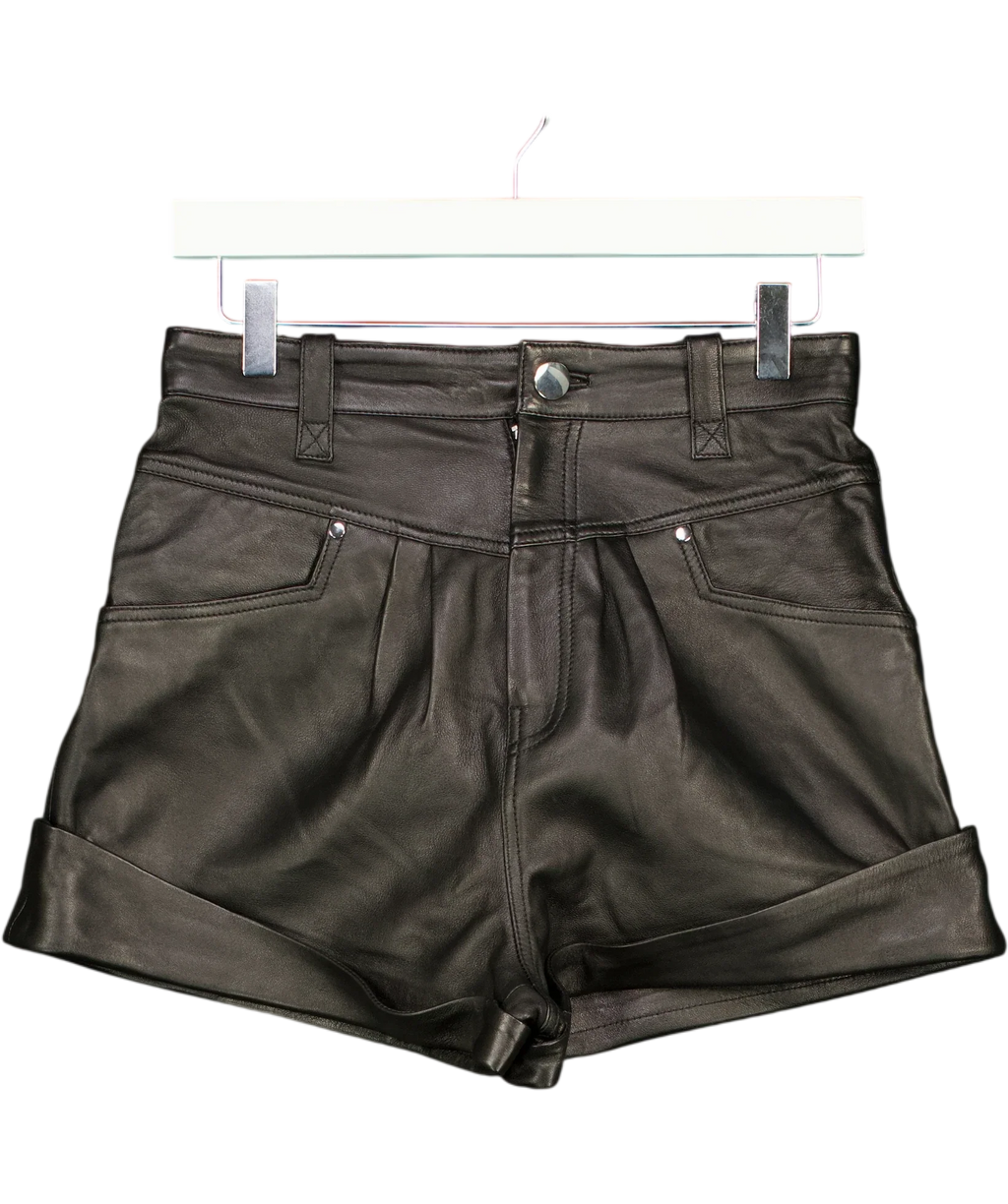 L'academie Black Savon Leather Shorts, size UK S — front