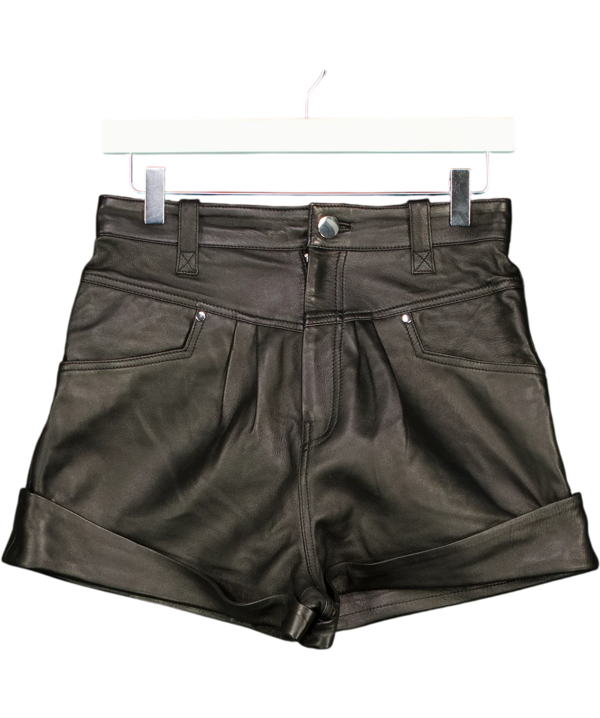 L'academie Black Savon Leather Shorts, size UK S — front