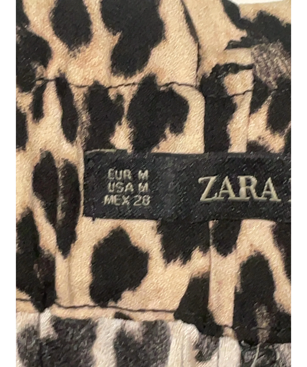 ZARA Brown Paperbag Waist Leopard Print Shorts, size UK M — care label