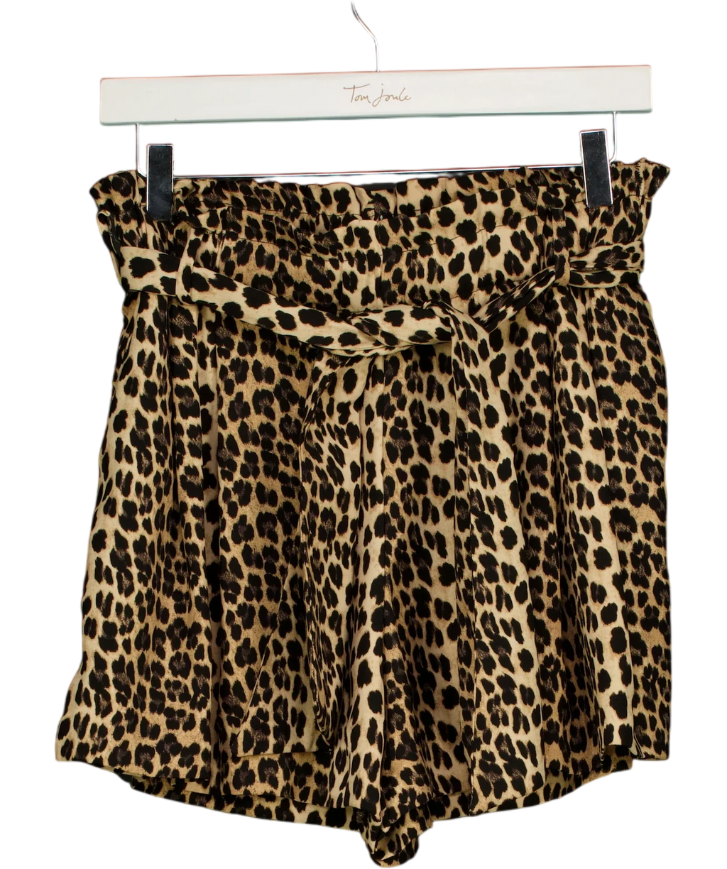ZARA Brown Paperbag Waist Leopard Print Shorts, size UK M — front