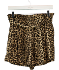 ZARA Brown Paperbag Waist Leopard Print Shorts, size UK M — front