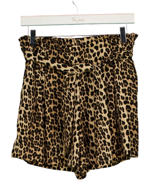 Zara Paperbag Waist Leopard Print Shorts Brown UK M