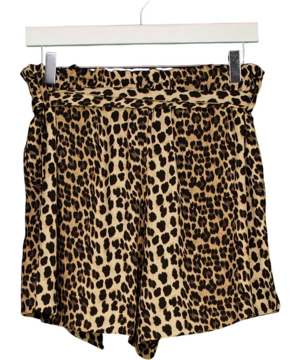 ZARA Brown Paperbag Waist Leopard Print Shorts, size UK M — back