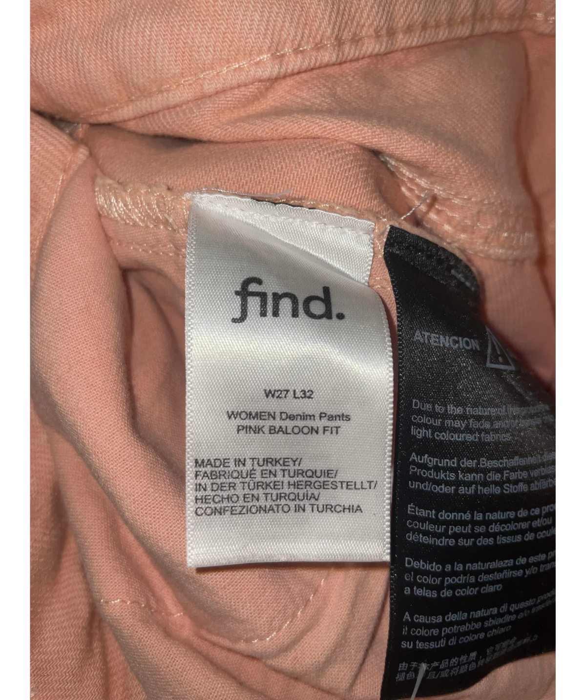 find. peach Women Denim Pants Pink Balloon Fit, size W27 — fabric detail