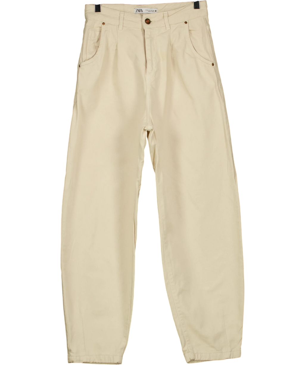 ZARA cream Z1975 Mid-Waist Barrel Jeans, size UK 6 — front