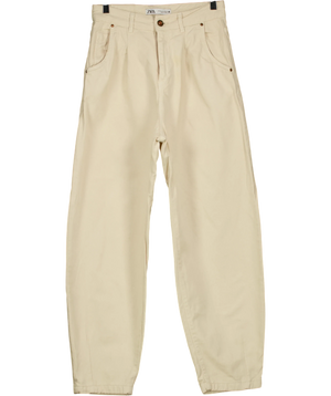 Zara Z1975 Mid-Waist Barrel Jeans Beige UK 6