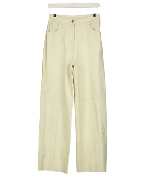 H&M Cream Straight-Leg Panel Detail Real Leather Trousers  UK 8
