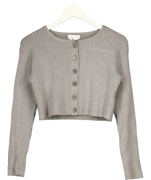 Lovers + Friends Grey Ribbed Cropped Cardigan UK S