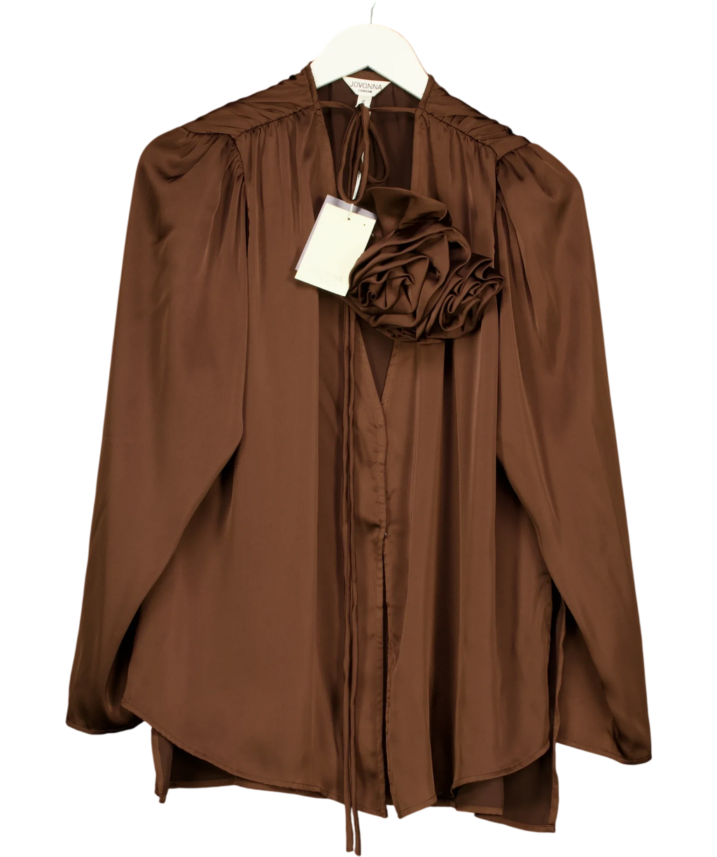 Jovonna London Brown corsage blouse, size UK S — front