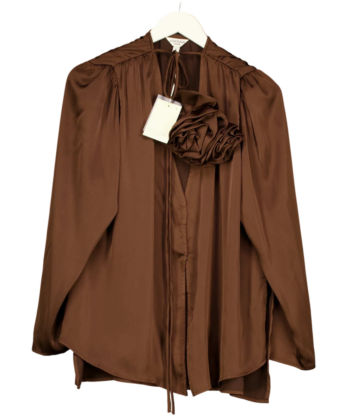 Jovonna London Brown corsage blouse, size UK S — front