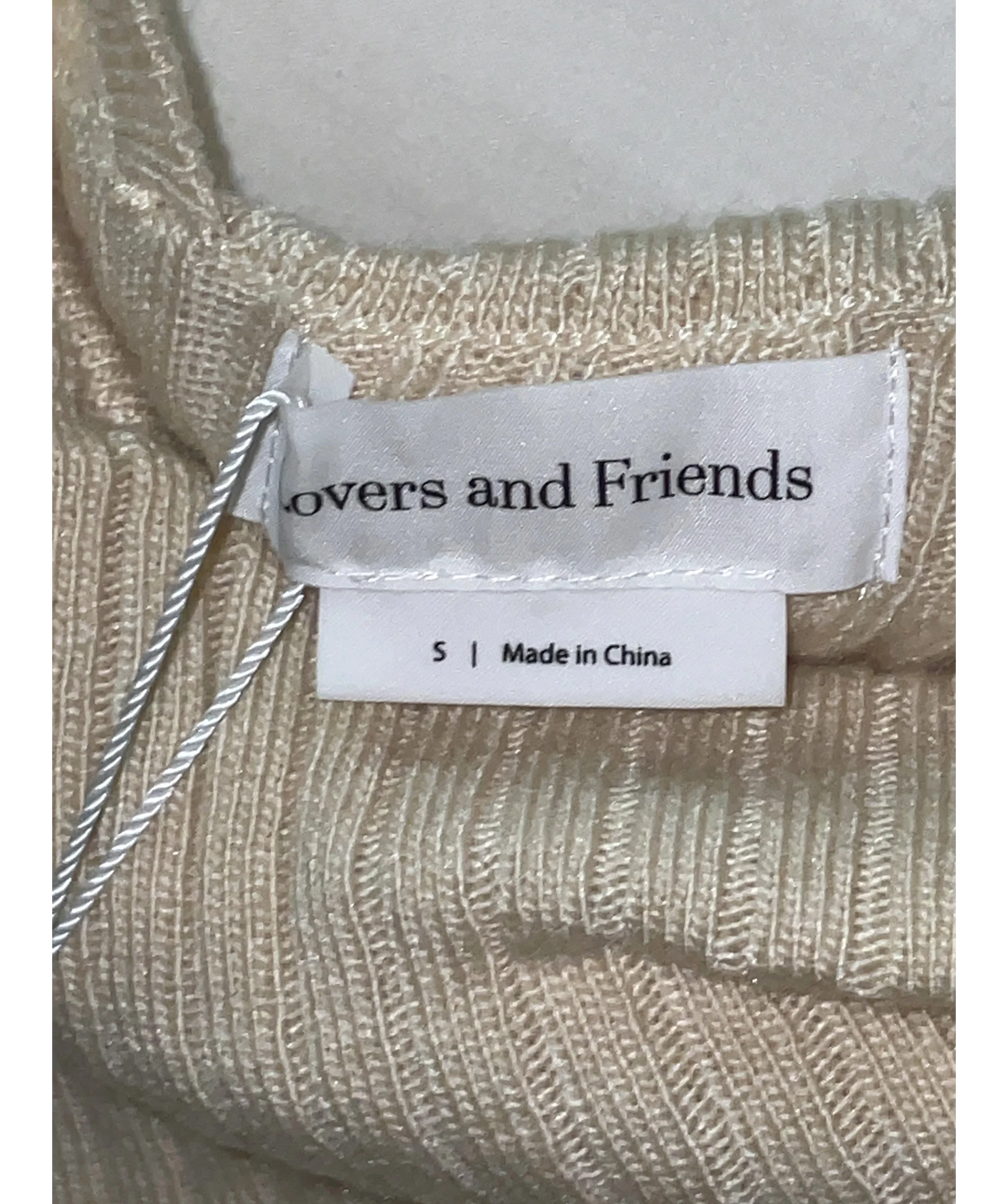 Lovers & Friends Cream Booker Sweater, size UK S — care label