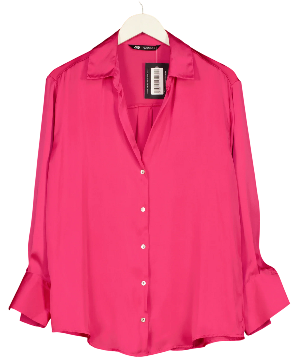 ZARA Pink pink satin-finish relaxed shirt, size UK S — front