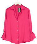 ZARA Pink pink satin-finish relaxed shirt, size UK S — front