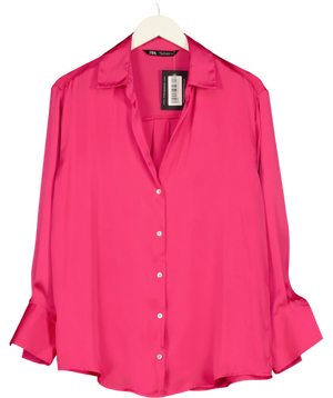 Zara Pink Satin-Finish Relaxed Shirt UK S
