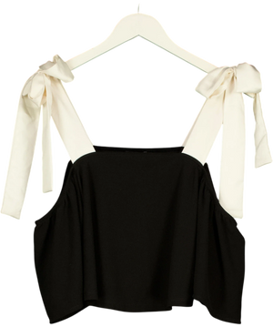 Zara Black And White Bow Layered Top UK S
