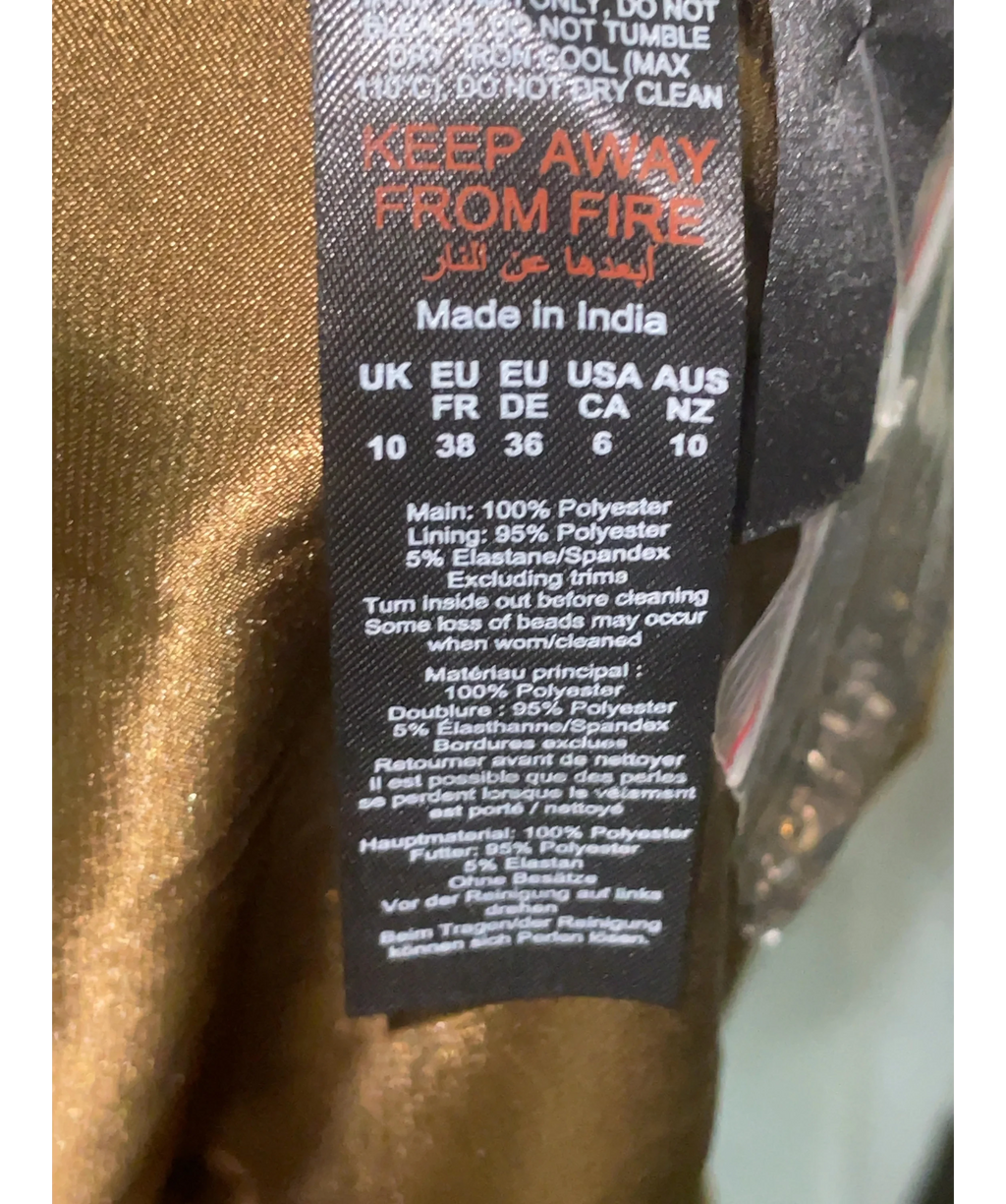 KAREN MILLEN gold beaded fringe camisole/slip dress, size UK 10 — label