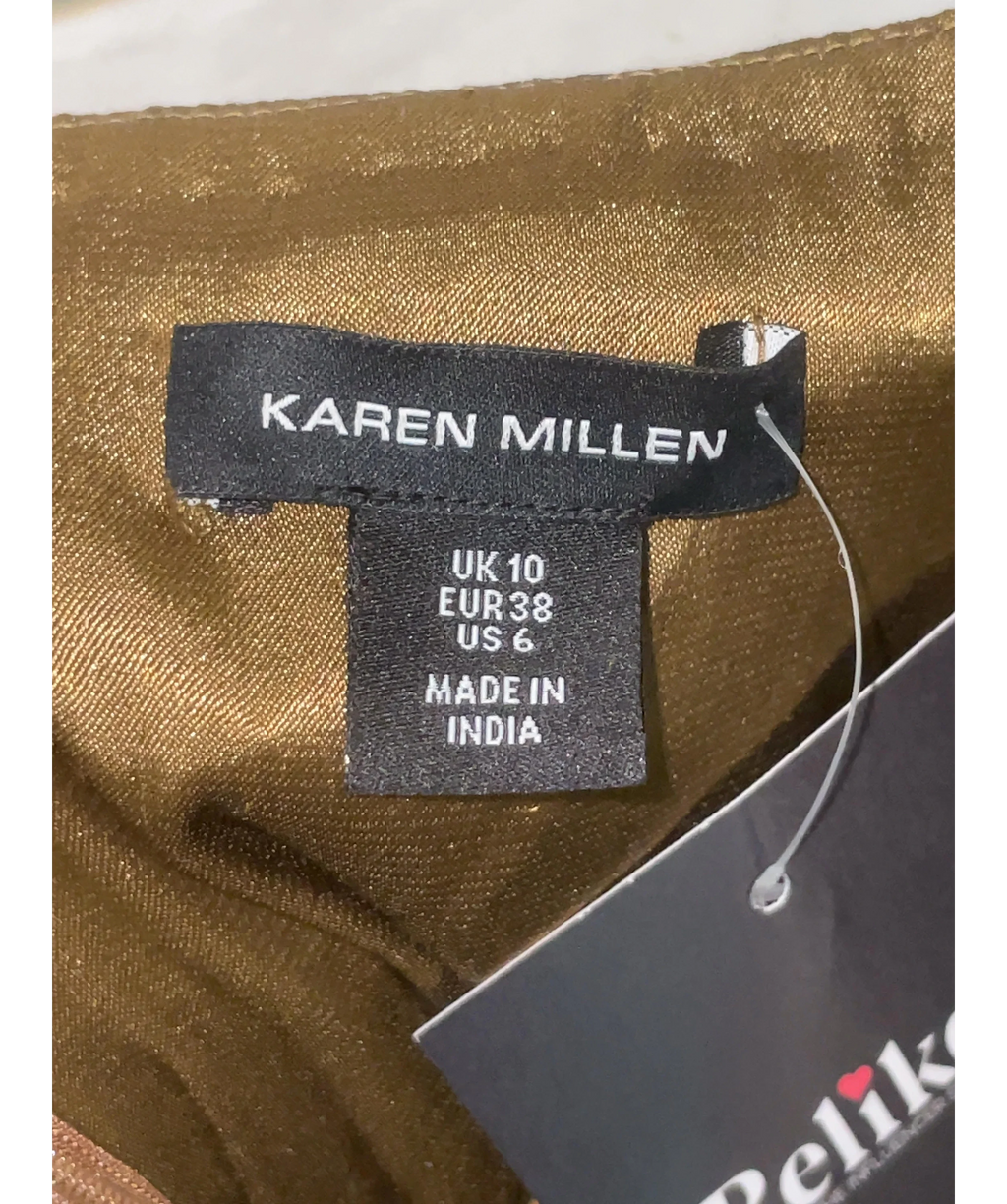 KAREN MILLEN gold beaded fringe camisole/slip dress, size UK 10 — care label