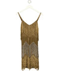 KAREN MILLEN gold beaded fringe camisole/slip dress, size UK 10 — front