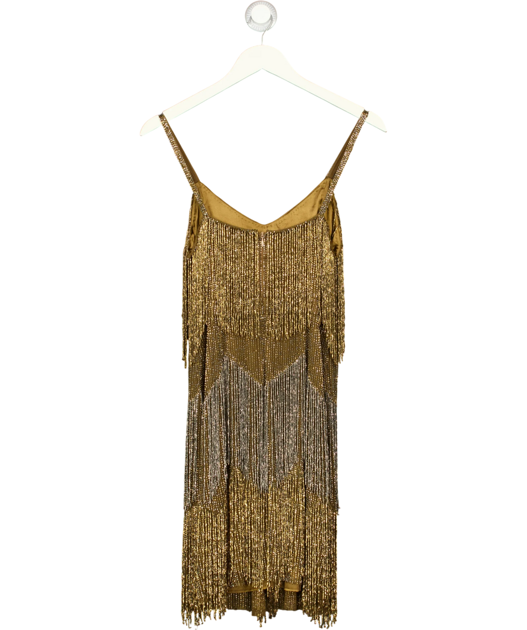 KAREN MILLEN gold beaded fringe camisole/slip dress, size UK 10 — back