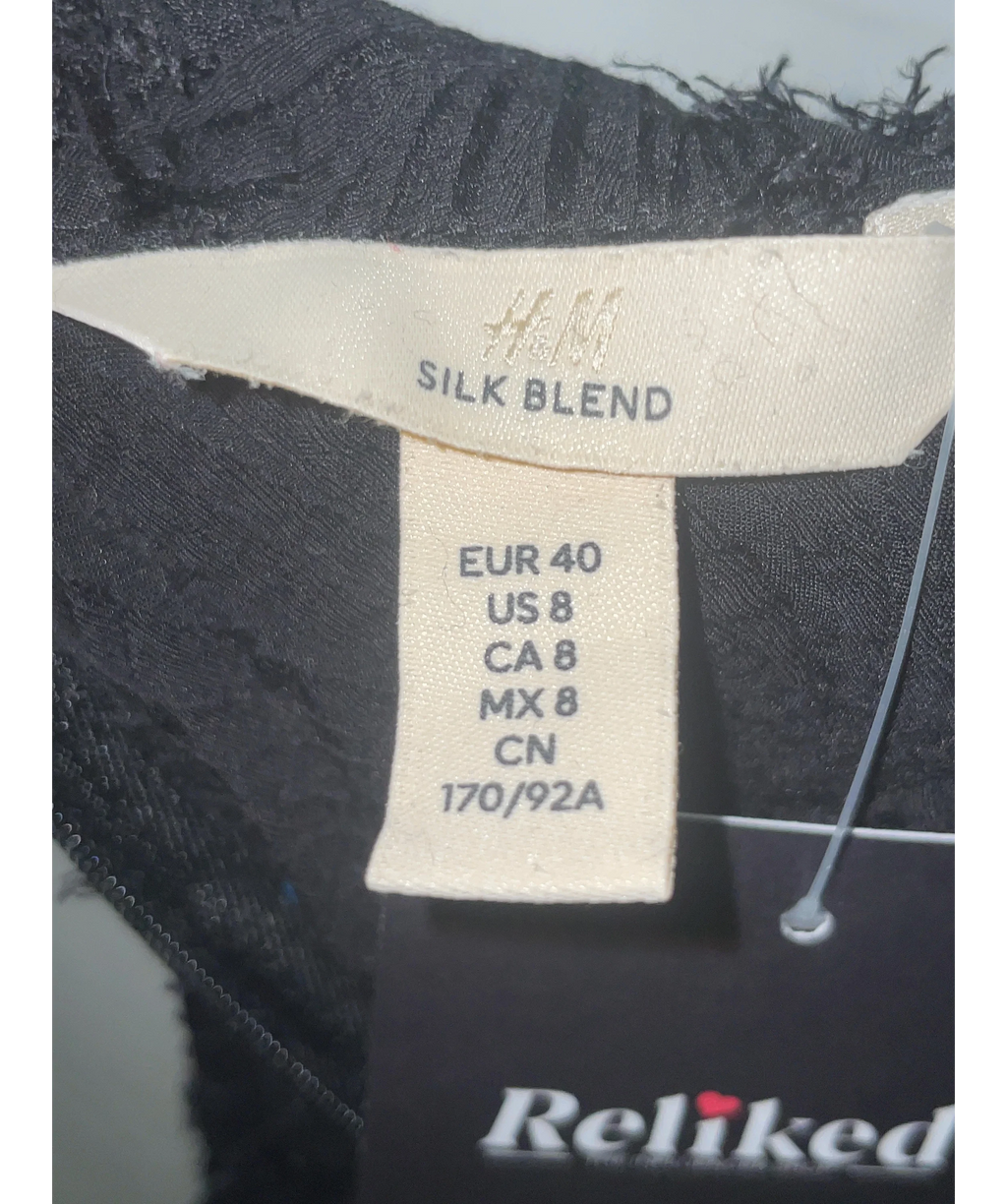 H&M Black Black Textured Silk-Blend Maxi Dress, size UK 12 — care label