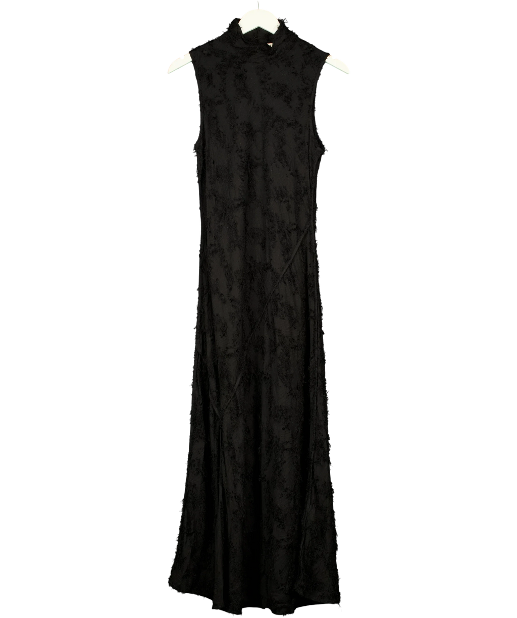 H&M Black Black Textured Silk-Blend Maxi Dress, size UK 12 — front