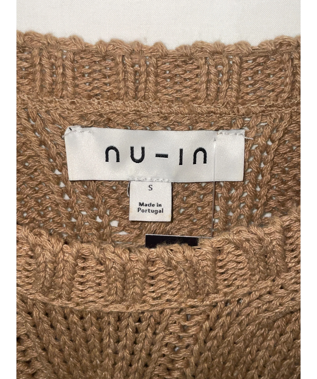 nu-in camel Balloon Sleeve Cable Knit Mini Dress, size UK S — detail