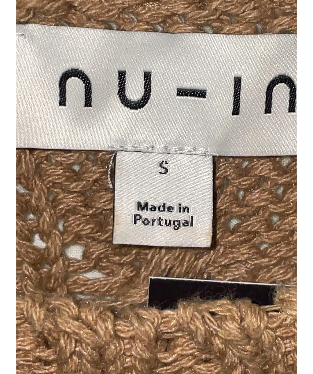 nu-in camel Balloon Sleeve Cable Knit Mini Dress, size UK S — care label