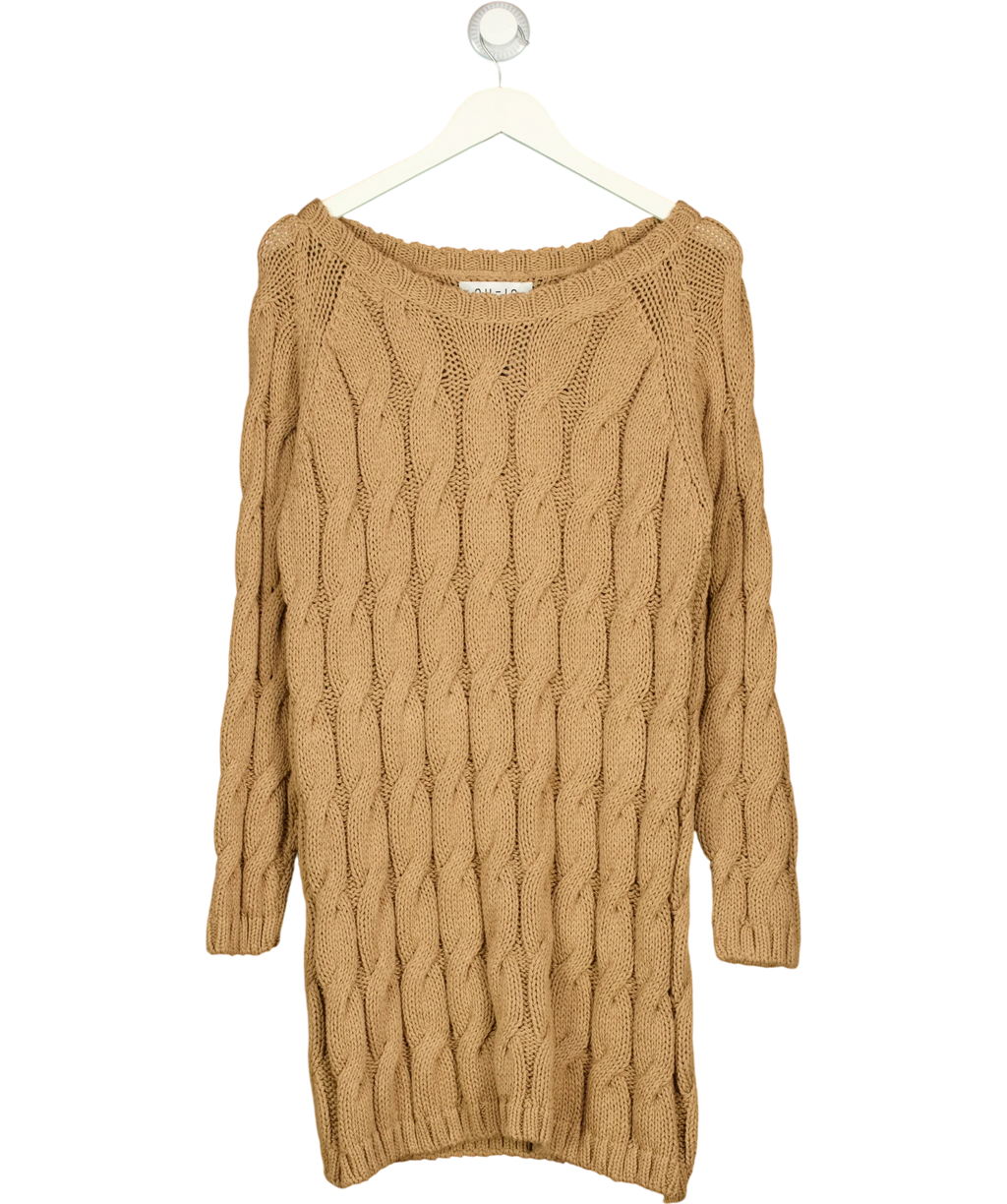 nu-in camel Balloon Sleeve Cable Knit Mini Dress, size UK S — front
