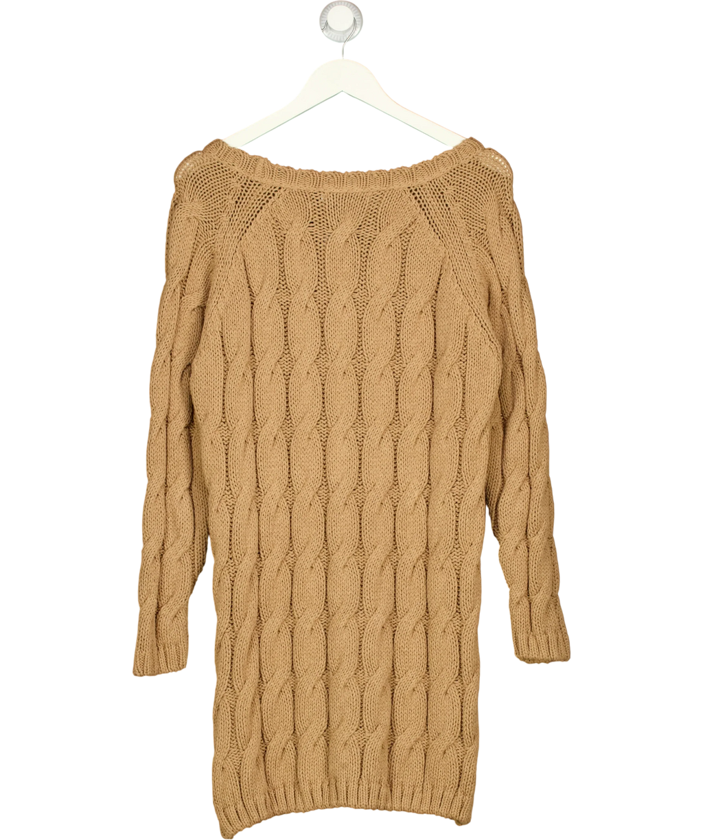 nu-in camel Balloon Sleeve Cable Knit Mini Dress, size UK S — back