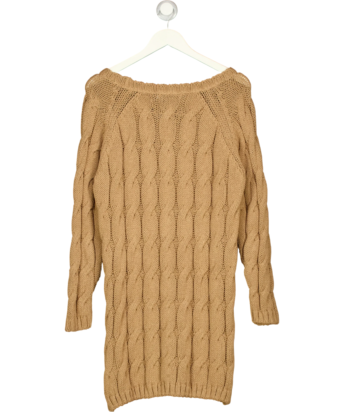 nu-in camel Balloon Sleeve Cable Knit Mini Dress, size UK S — back