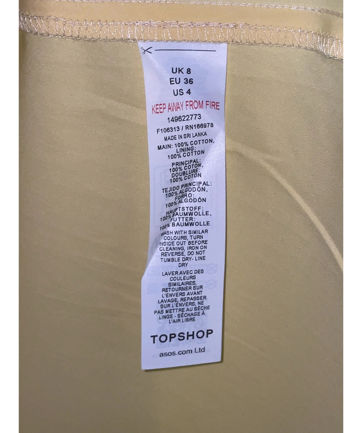 TOPSHOP Yellow Colour, size UK 8 — label