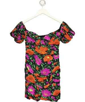 Zara Black / Multi Floral Ruched Puffy Dress UK S