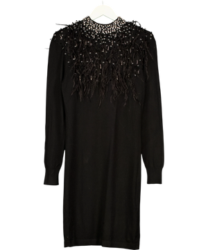 Karen Millen Feather Embellishment Mesh Detail Jumper Dress UK M