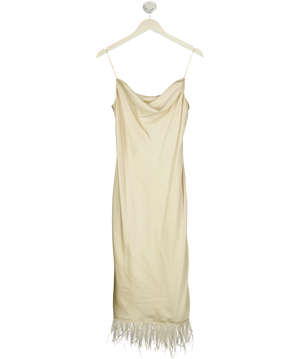 L'academie Cream Cowl Neck Feather Hem Midi Dress UK S